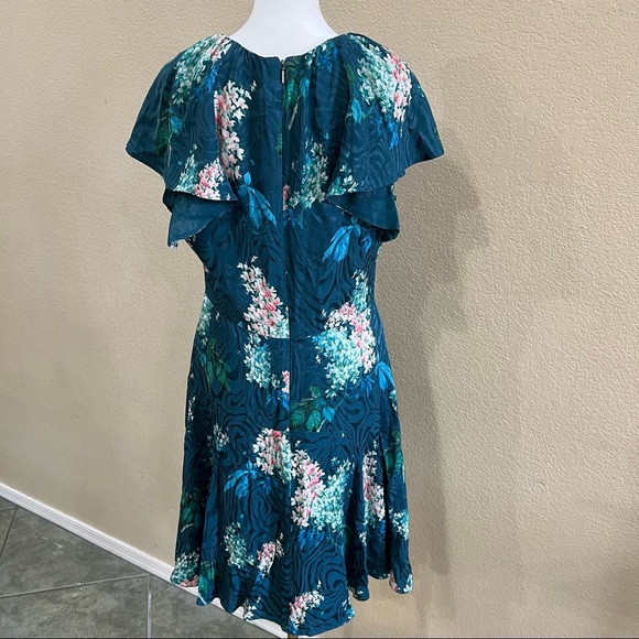 REBECCA TAYLOR Hydrangea Floral Silk Teal Shift Mini Dress Sz 8 MSRP $395 Party - Picture 14 of 14
